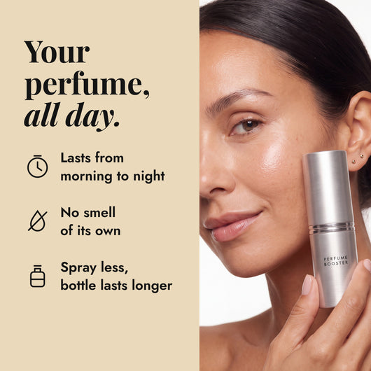 Your perfume, all day: lasts from morning to night, no smell of its own, spray less